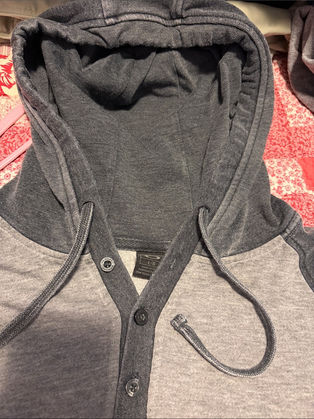 Oakley Gray Two-Tone Hooded Button Sweatshirt